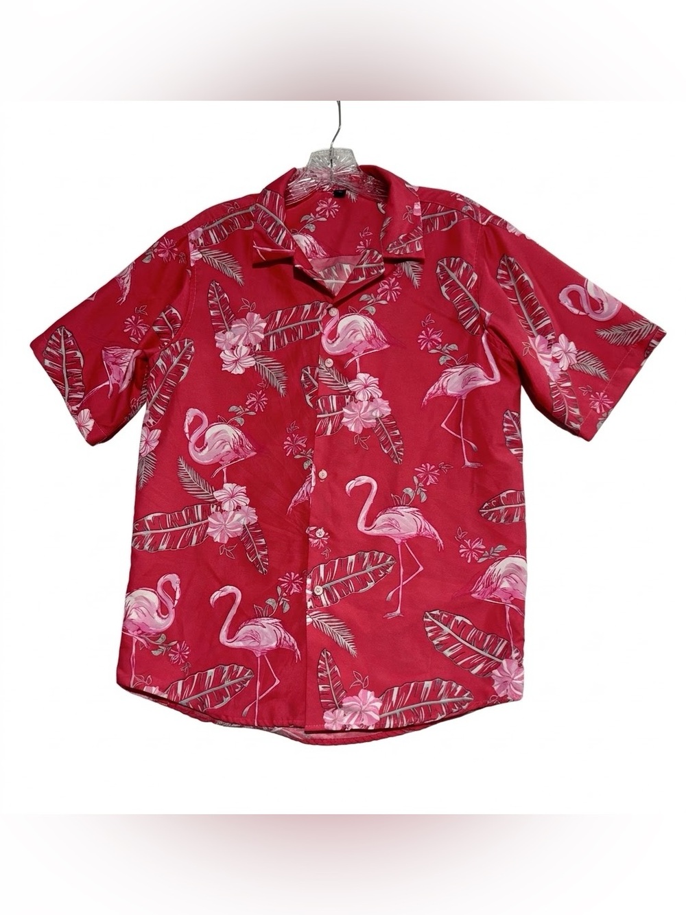 Men's Pink Flamingo Print Short-Sleeve Button-Down Shirt